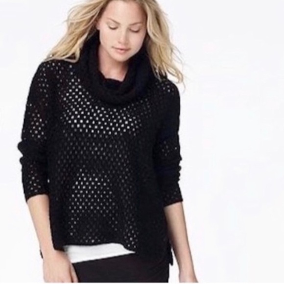 James Perse Open Knit Merino Wool Blend Black Sweater